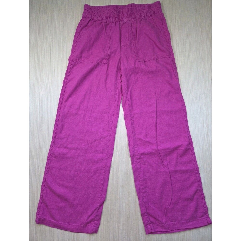 St John's Bay Womens Small Wide Leg Pants Linen Blend High Rise Pink Lightweight